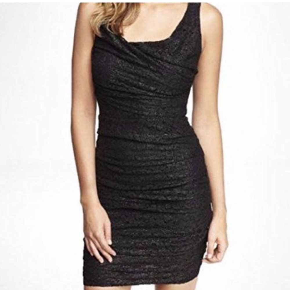Express Black/Gold Ruched Sleeveless Dress